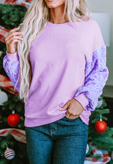 LIZAKOSHT  -  Sequin Round Neck Long Sleeve Sweatshirt